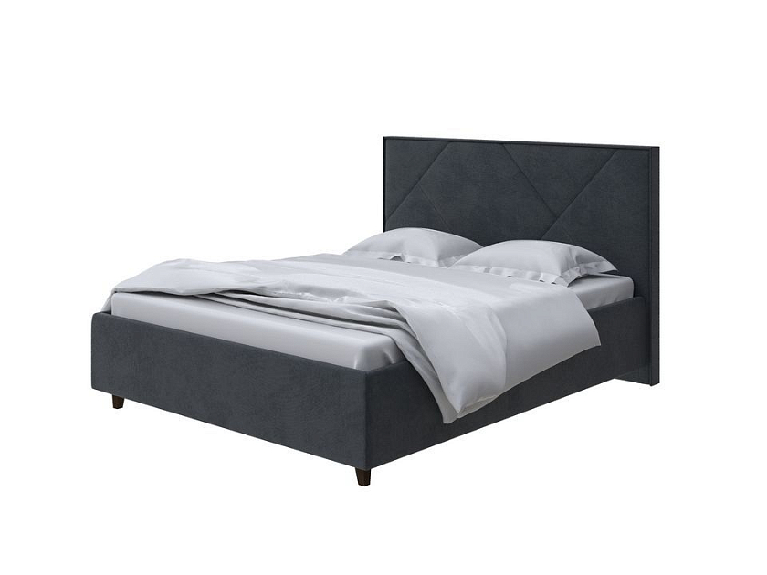 Кровать Tessera Grand 80x190 Ткань: Велюр Teddy Древесный уголь - Мягкая кровать с высоким изголовьем и стильными ножками из массива бука
