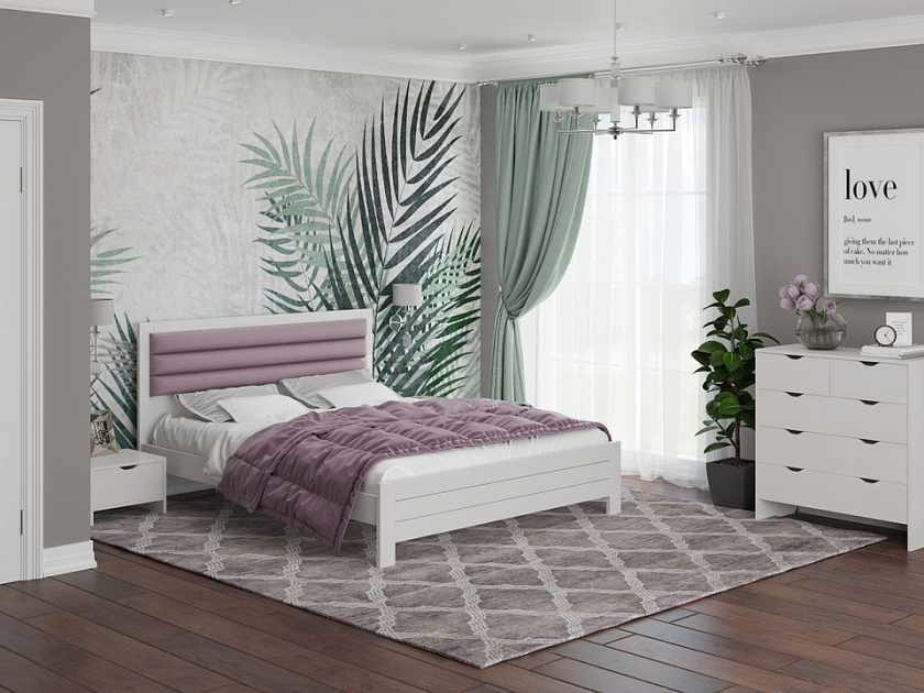 Кровать Prima 160x200 Ткань/Массив Тетра Имбирь/Антик (сосна) - Кровать в универсальном дизайне из массива сосны.