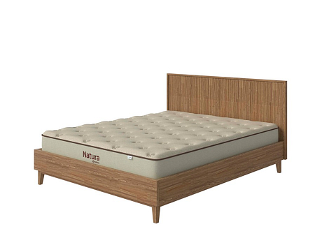 Коричневая кровать Tempo - Кровать из массива с вертикальной фрезеровкой и декоративным обрамлением изголовья
