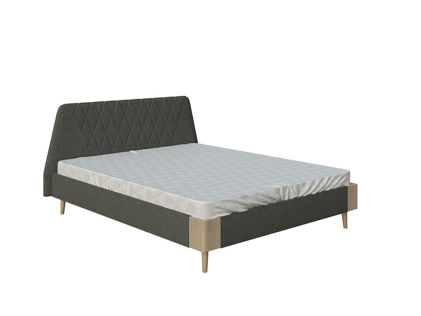 Кровать Lagom Hill Soft 90x200 Ткань/Массив (бук) Лама Темно-серый/Масло-воск Natura (Бук) - Оригинальная кровать в обивке из мебельной ткани.