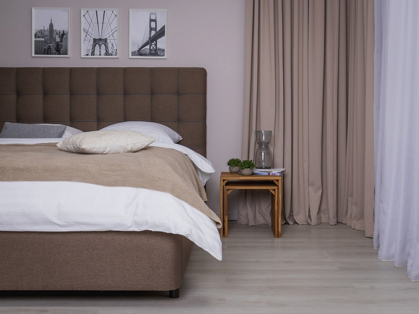 Кровать Leon 90x190 Ткань: Рогожка Тетра графит/Тетра стальной - Современная кровать, украшенная декоративным кантом.