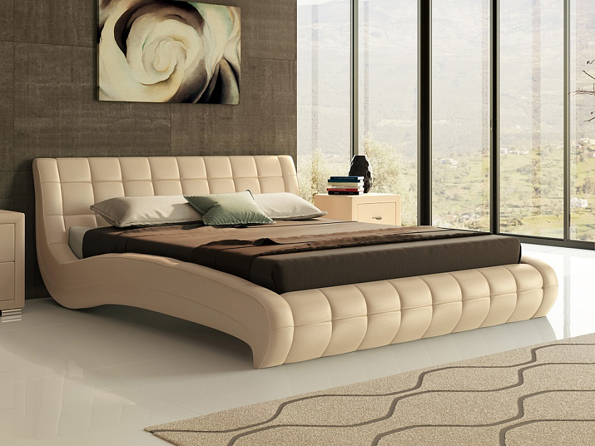 Кровать Nuvola-1 140x190 Ткань: Рогожка Тетра Графит - Кровать футуристичного дизайна из экокожи класса «Люкс».