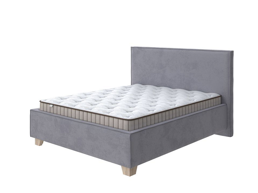 Кровать Hygge Simple 200x220 Ткань: Велюр Teddy Мокрый асфальт - Мягкая кровать с ножками из массива березы и объемным изголовьем