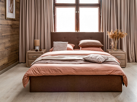 Кровать в стиле минимализм Forsa - Универсальная кровать с мягким изголовьем, выполненным из рогожки.