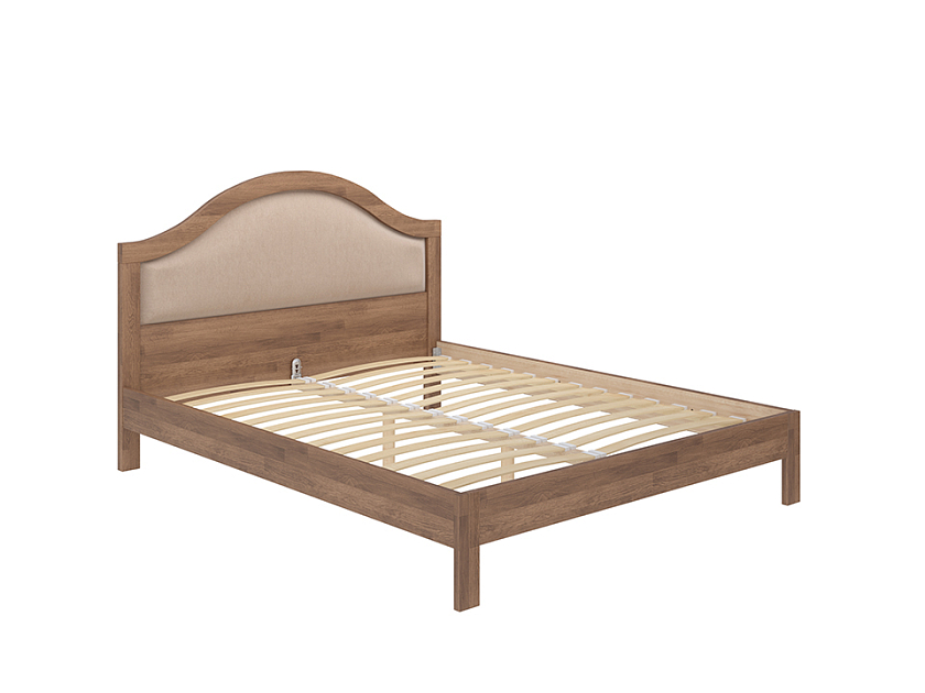 Кровать Ontario 140x200 ЛДСП+ткань Тетра Мраморный/Венге (сосна) - Уютная кровать из массива с мягким изголовьем