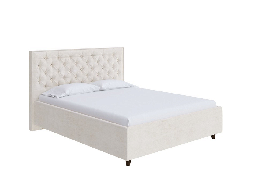 Кровать Teona Grand 160x190 Ткань: Велюр Лофти Лён - Кровать с увеличенным изголовьем, украшенным благородной каретной пиковкой.
