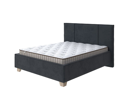 Черная кровать Hygge Line - Мягкая кровать с ножками из массива березы и объемным изголовьем