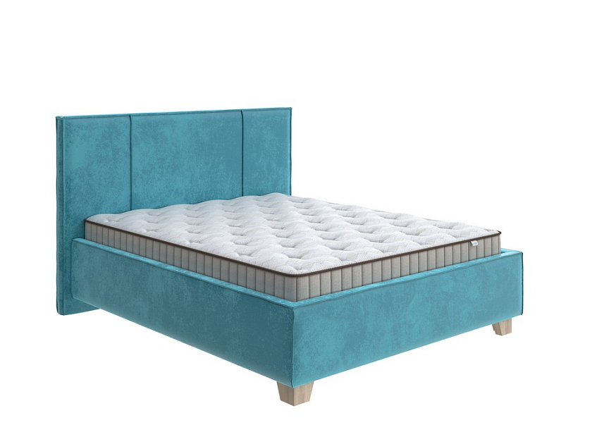 Кровать Hygge Line 80x190 Ткань: Велюр Лофти Лазурь - Мягкая кровать с ножками из массива березы и объемным изголовьем
